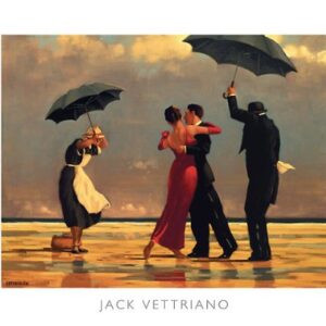 The Singing Butler Jack Vettriano Umbrella Love Dancing Beach Rain, Overall Size: 19.75x15.75, Image Size: 18.5x13.5