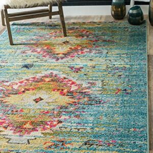 Unique Loom Vita Collection Over-Dyed Southwestern Tribal Vintage Area Rug, Rectangular 5' 0" x 8' 0", Turquoise/Yellow