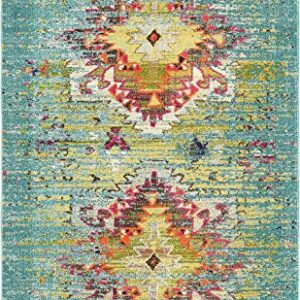 Unique Loom Vita Collection Over-Dyed Southwestern Tribal Vintage Area Rug, Rectangular 5' 0" x 8' 0", Turquoise/Yellow