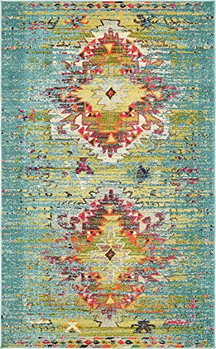 Unique Loom Vita Collection Over-Dyed Southwestern Tribal Vintage Area Rug, Rectangular 5' 0" x 8' 0", Turquoise/Yellow