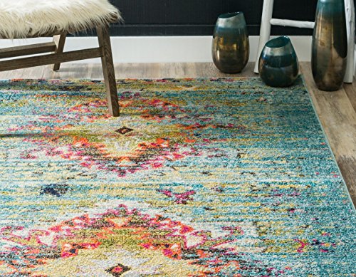 Unique Loom Vita Collection Over-Dyed Southwestern Tribal Vintage Area Rug, Rectangular 5' 0" x 8' 0", Turquoise/Yellow