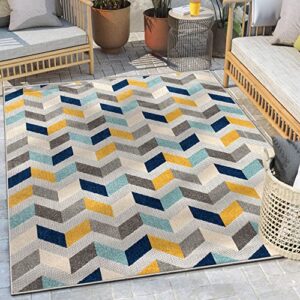 well woven maui blue indoor/outdoor chevron area rug (5’3″ x 7’3″) high traffic stain resistant modern geometric carpet