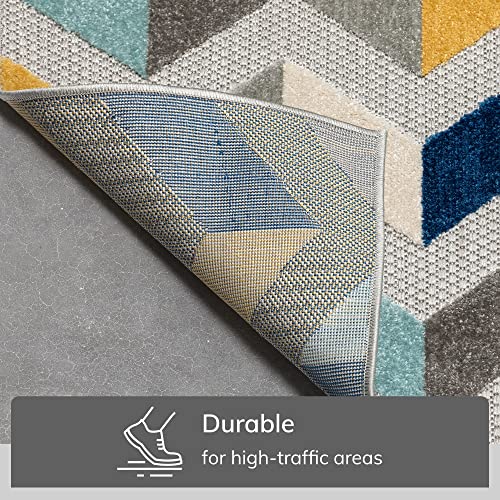 Well Woven Maui Blue Indoor/Outdoor Chevron Area Rug (5'3" x 7'3") High Traffic Stain Resistant Modern Geometric Carpet