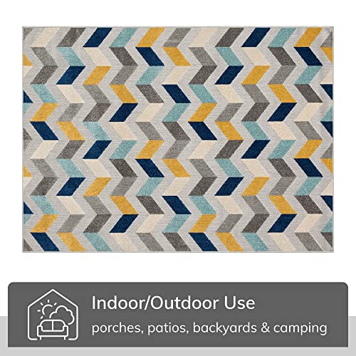 Well Woven Maui Blue Indoor/Outdoor Chevron Area Rug (5'3" x 7'3") High Traffic Stain Resistant Modern Geometric Carpet