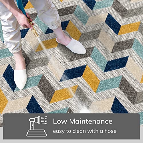 Well Woven Maui Blue Indoor/Outdoor Chevron Area Rug (5'3" x 7'3") High Traffic Stain Resistant Modern Geometric Carpet