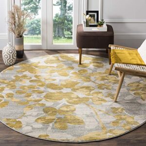 safavieh evoke collection 6’7″ round grey / gold evk236p floral non-shedding dining room entryway foyer living room bedroom area rug