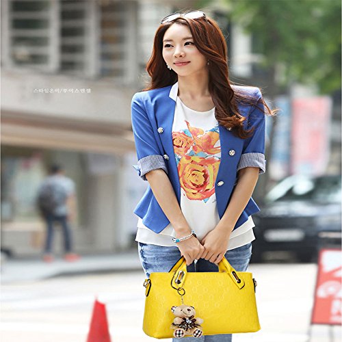 Women Printing 4Pcs Top Handle Satchel Hobo Handbag Set Middle Tote +Purse +Shoulder Bag+Card Holder Yellow