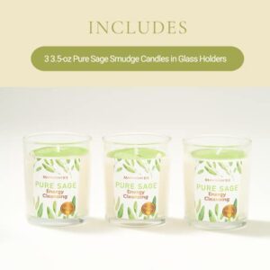 Magnificent 101 Pure Sage Smudge Candles - Set of 3 for House Energy Cleansing, Aromatherapy, Meditation, and Banishing Negative Energy - Natural Soy Wax and Essential Oils in 3.5-oz Glass Holders