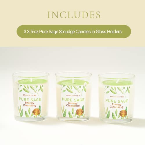 Magnificent 101 Pure Sage Smudge Candles - Set of 3 for House Energy Cleansing, Aromatherapy, Meditation, and Banishing Negative Energy - Natural Soy Wax and Essential Oils in 3.5-oz Glass Holders