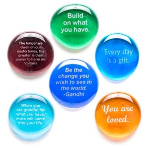 lifeforce glass encouragement stones, motivational and inspirational quotes and sayings on translucent and opaque glass stones, set of 6 in a deluxe box