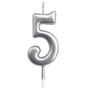 dollet silver birthday candles number 5 cake topper decoration glitter candle for party anniversary kids adults