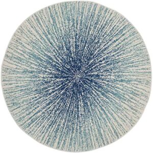 safavieh evoke collection 6’7″ round royal / ivory evk228a abstract burst non-shedding dining room entryway foyer living room bedroom area rug