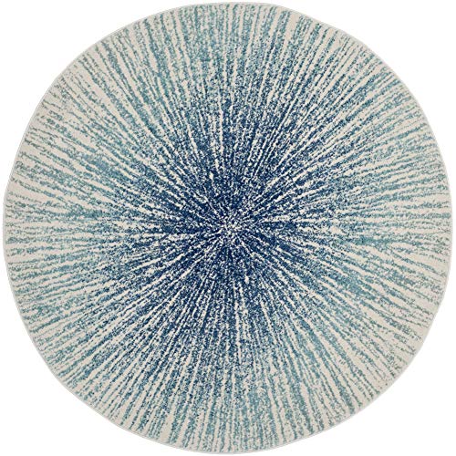 SAFAVIEH Evoke Collection 6'7" Round Royal / Ivory EVK228A Abstract Burst Non-Shedding Dining Room Entryway Foyer Living Room Bedroom Area Rug