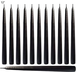 black taper candles 12 inch tall unscented elegant premium quality dripless smokeless hand-dipped – set of 12 – for holiday decoration wedding dinner table birthday made in usa