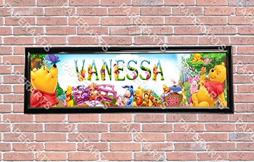 Winnie the Pooh - Personalized Birthday Name Poster with Custom Name On it, Border Mat and Frame Options