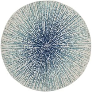 SAFAVIEH Evoke Collection 5'1" Round Royal / Ivory EVK228A Abstract Burst Non-Shedding Dining Room Entryway Foyer Living Room Bedroom Area Rug