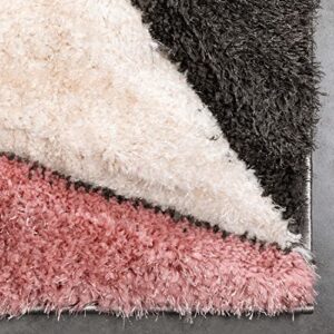 Well Woven Walker Pink Triangle Boxes Thick Soft Plush 3D Textured Shag Area Rug 4x6 (3'11" x 5'3")