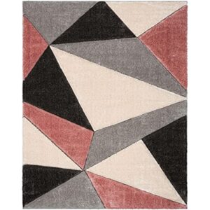 Well Woven Walker Pink Triangle Boxes Thick Soft Plush 3D Textured Shag Area Rug 4x6 (3'11" x 5'3")