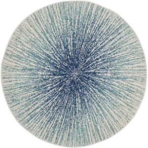 safavieh evoke collection 3′ round royal / ivory evk228a abstract burst non-shedding dining room entryway foyer living room bedroom area rug
