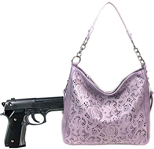 ZzFab Laser Cut Bling Hobo fashion CCW Bag Faux Leather Concealed Carry Purse Lavender