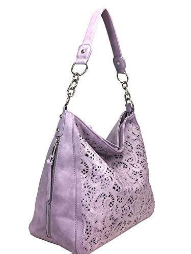 ZzFab Laser Cut Bling Hobo fashion CCW Bag Faux Leather Concealed Carry Purse Lavender