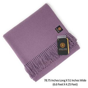 Alpaca Home - 100% Baby Alpaca Wool Solid Throw Blanket, All Natural, Hypoallergenic & Allergen Free for Home Décor or Travel 51 X 71 inches (Purple Haze)