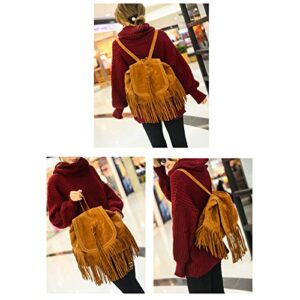 Donalworld Women Tassel Backpack Book Travel Drawstring PU Leather Bag Brown