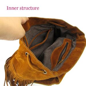 Donalworld Women Tassel Backpack Book Travel Drawstring PU Leather Bag Brown