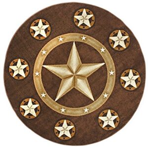 Champion Rugs Texas Western Star Rustic Cowboy Decor Novelty Area Rug Chocolate Brown (7 Feet X 7 Feet Round)