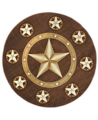 Champion Rugs Texas Western Star Rustic Cowboy Decor Novelty Area Rug Chocolate Brown (7 Feet X 7 Feet Round)