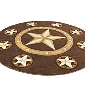 Champion Rugs Texas Western Star Rustic Cowboy Decor Novelty Area Rug Chocolate Brown (7 Feet X 7 Feet Round)