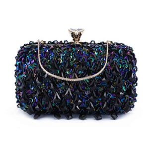 uborse women clutch wedding purse rhinestone crystal beaded bags cocktail party bridal prom handbag for women (blue)