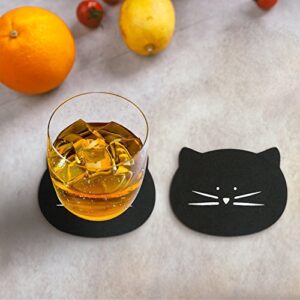 Koolkatkoo Drink Absorbent Cat Mug Coaster Set for Women Girls Felt Material Cute Coffee Cup Coasters for Cat Lovers Set of 4 Black