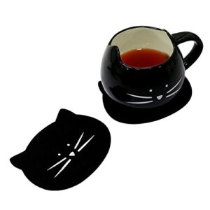 Koolkatkoo Drink Absorbent Cat Mug Coaster Set for Women Girls Felt Material Cute Coffee Cup Coasters for Cat Lovers Set of 4 Black