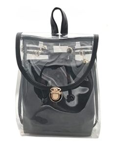 jesdo women’s 2 in 1 clear fashion backpack transparent travel beach shoulder handbag purse ( black )