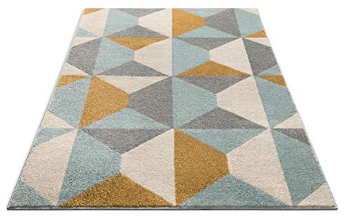 Yara Scandanavian Abstract Geometric Blue & Mustard Yellow Area Rug 5x7 (5'3" x 7'3")