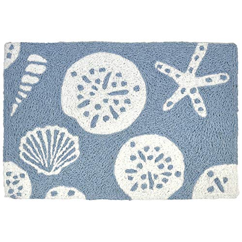 Jellybean White Shells On Blue Indoor/Outdoor Machine Washable 20" x 30" Accent Rug