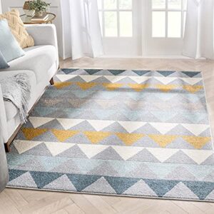 well woven lincoln modern scandinavian triangles geometric grey & gold area rug 5×7 (5’3″ x 7’3″)