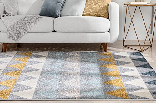 Well Woven Lincoln Modern Scandinavian Triangles Geometric Grey & Gold Area Rug 5x7 (5'3" x 7'3")