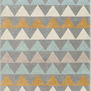 Well Woven Lincoln Modern Scandinavian Triangles Geometric Grey & Gold Area Rug 5x7 (5'3" x 7'3")