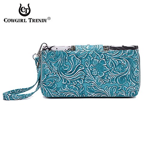 Western Style Camouflage Concealed Carry Purse Buckle Country Studs Women Handbag Shoulder Bag Wallet Set (Turquoise Set)