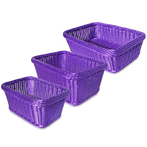 Colorbasket Rectangular Utility Basket, Hand Woven Poly Cord, Purple, Set of 3