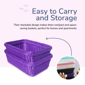 Colorbasket Rectangular Utility Basket, Hand Woven Poly Cord, Purple, Set of 3