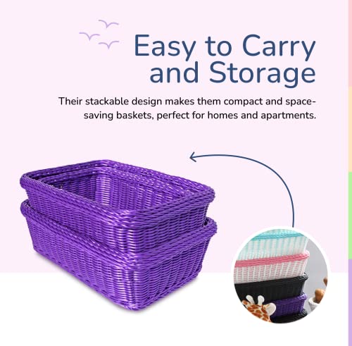 Colorbasket Rectangular Utility Basket, Hand Woven Poly Cord, Purple, Set of 3