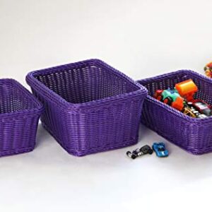 Colorbasket Rectangular Utility Basket, Hand Woven Poly Cord, Purple, Set of 3