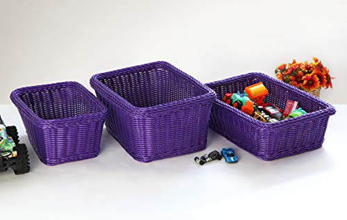 Colorbasket Rectangular Utility Basket, Hand Woven Poly Cord, Purple, Set of 3