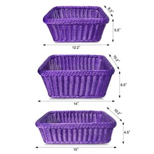 Colorbasket Rectangular Utility Basket, Hand Woven Poly Cord, Purple, Set of 3