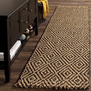 safavieh natural fiber collection 2’3″ x 8′ black nf181c handmade premium jute runner rug