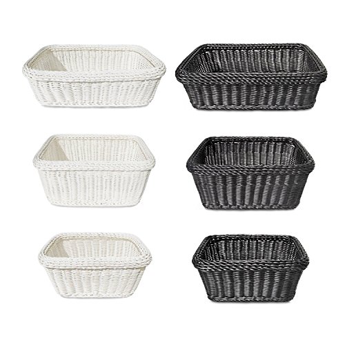 Colorbasket 02348 Rectangular Storage Basket, Dishwasher Safe, Shelf Storage, Hand Woven, Set of 6, White and Black