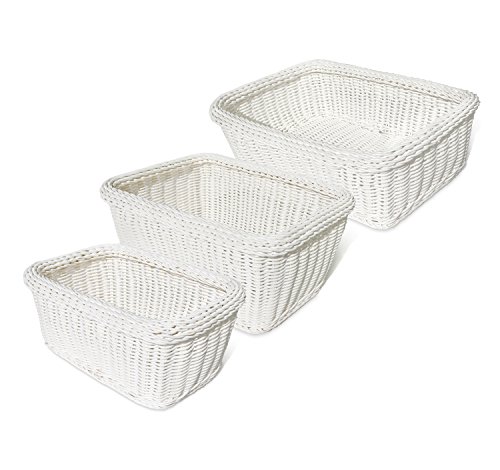 Colorbasket 02348 Rectangular Storage Basket, Dishwasher Safe, Shelf Storage, Hand Woven, Set of 6, White and Black